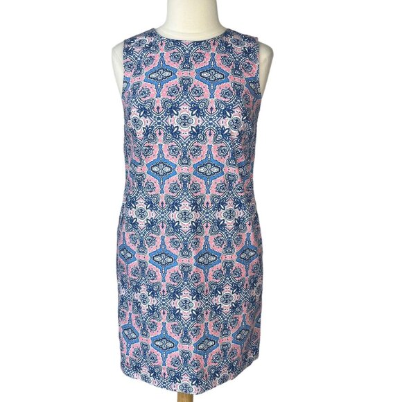 Tabitha Webb Sheath Shift Dress Womens Size 2 Blue Pink Sleeveless Pockets - Picture 1 of 10